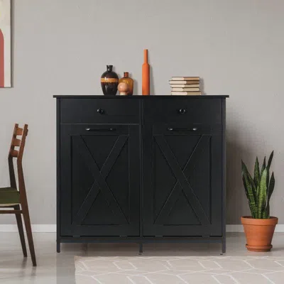 Hivvago Black Multipurpose 2 Drawer / 2 Tilt Out 10gl Kitchen Laundry Trash/recycle Storage In Black