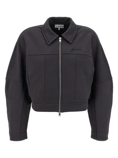 Ganni Collared Neck Panel Detailing Bomber Jacket In Black