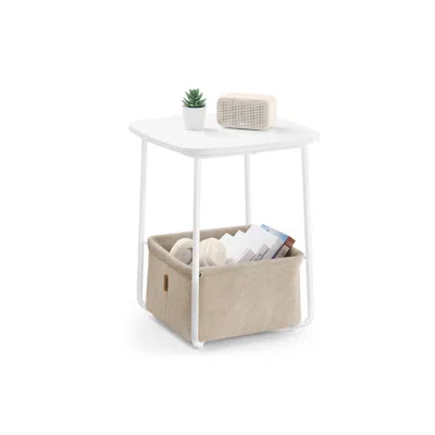 Breebe Square Side Table With Fabric Basket In White