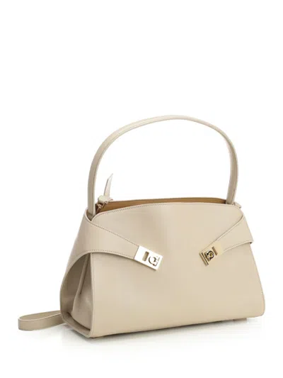 Ferragamo Light Grey Leather Hug Soft Shoulder Bag