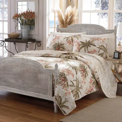 Hivvago Full / Queen Cotton Coastal Palm Tree Floral 3 Piece Reversible Quilt Set In Multi