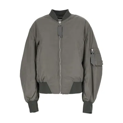 Attico Grey Bomber Jacket With Front Zip Closure And One Zipped Pocket On The Sleeve In Green