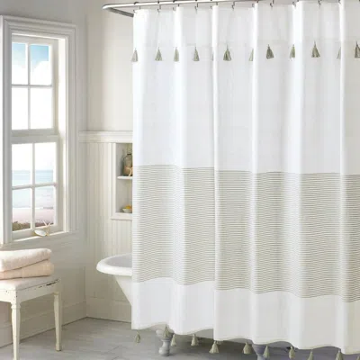Hivvago 72-inch Taupe Tan And White Stripes Cotton Shower Curtain