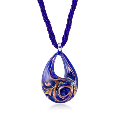 Ross-simons Italian Blue Murano Glass Pendant Necklace In 18kt Gold Over Sterling