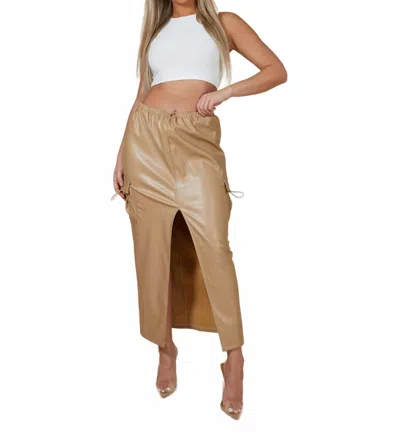 Mustard Seed Corrie Leather Pocket Detail Cargo Maxi Skirt In Brown In Nude