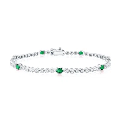 Simona Sterling Silver, Lab-grown Oval Emerald And Natural Diamond Bracelet- 1.23ct