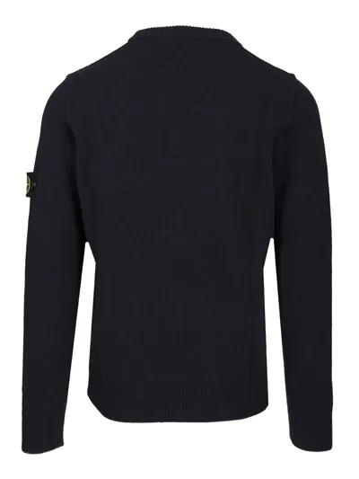 Stone Island Organic Cotton Crew Neck Sweater With English Ribs Knitwear Blue