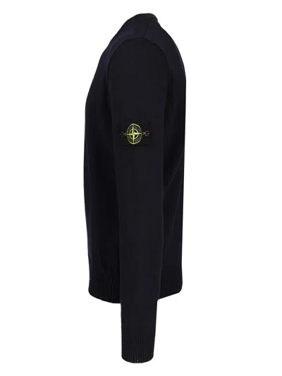 Stone Island Organic Cotton Crew Neck Sweater With English Ribs Knitwear Blue