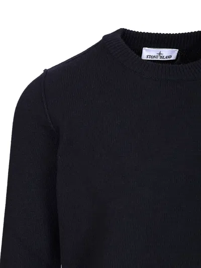 Stone Island Organic Cotton Crew Neck Sweater With English Ribs Knitwear Blue