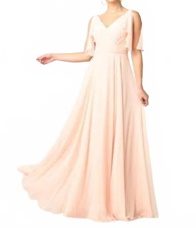 Eva Ferrara Chiffon Split Sleeve Prom Evening Dress In Blush