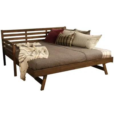 Hivvago Solid Wood Daybed Frame With Twin Pop-up Trundle Bed In Walnut Finish In Brown