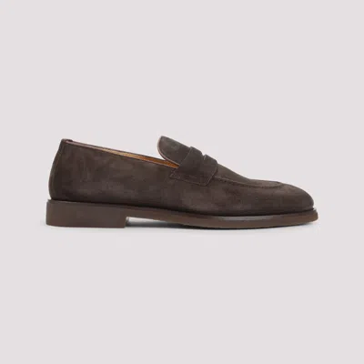 Brunello Cucinelli Leather-trimmed Suede Penny Loafers In Brown