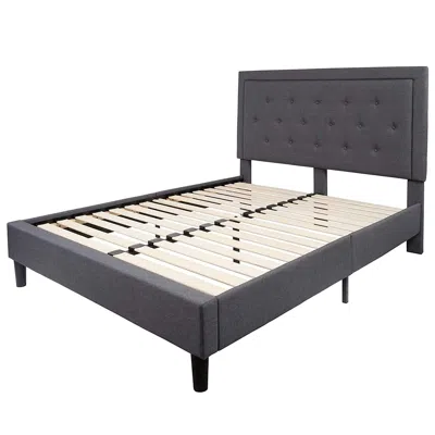 Hivvago Queen Size Dark Gray Fabric Upholstered Platform Bed Frame With Headboard In Gray