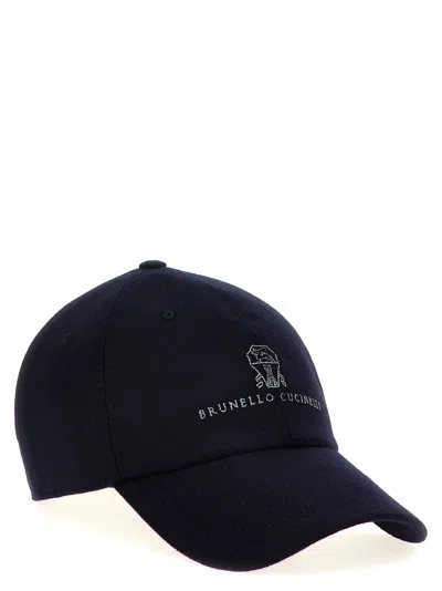 Brunello Cucinelli Logo-embroidered Flannel Cap In Blue