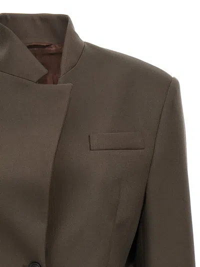 Attico Single-breasted Virgin Wool Blazer In Brown