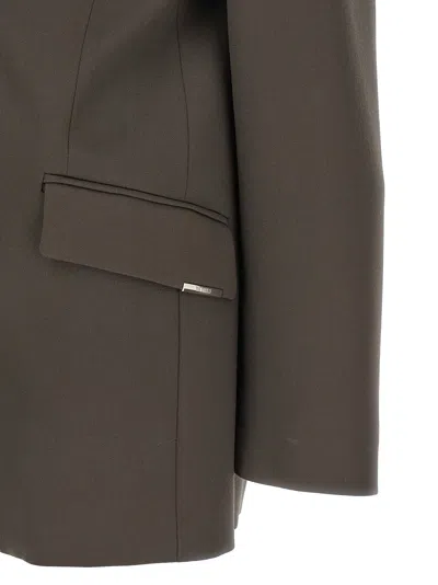 Attico Single-breasted Virgin Wool Blazer In Brown