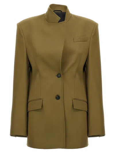 Attico Maxi Shoulder Strap Blazer Blazers Green In Green