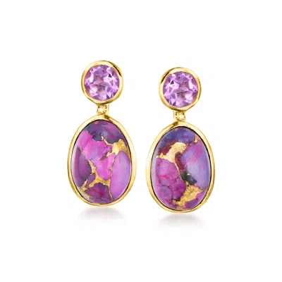 Ross-simons Purple Turquoise And Amethyst Drop Earrings In 18kt Gold Over Sterling