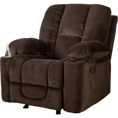 Hivvago Traditional Upholstered Manual Reclining Sofa Chair W/ 2 Cup Holders And Footrest Brown In Brown
