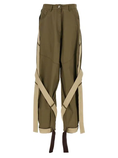 Attico Cargo Trousers With Strap And Pocket In Green