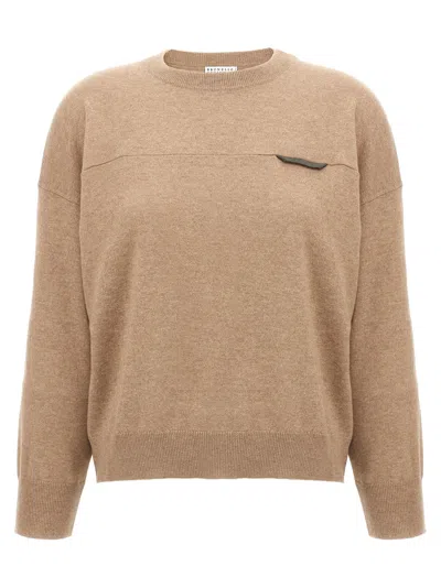 Brunello Cucinelli Monile Crop Sweater Sweaters And Cardigans Beige In Neutral