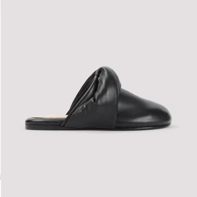 Carven Knotted Leather Flat Mules In Black
