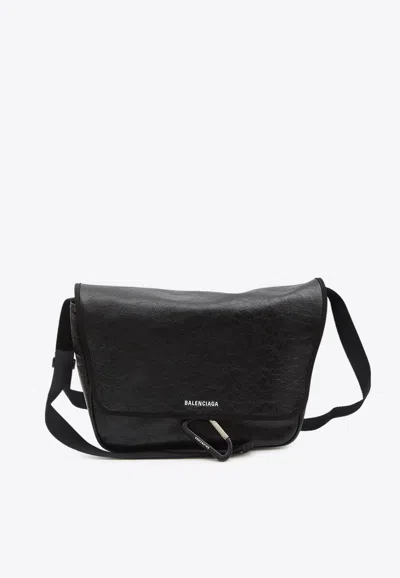 Balenciaga Explorer Leather Messenger Bag In Black