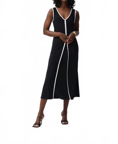Joseph Ribkoff V-neck Sleeveless Maxi A-line Dress In Black/off-white