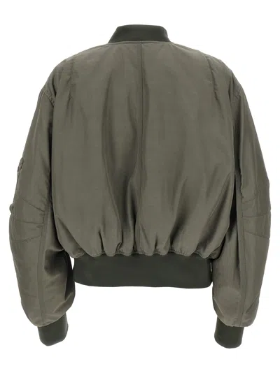 Attico Green Bomber Jacket With Zip Pocket On The Sleeve In Tech Fabric Woman In Green