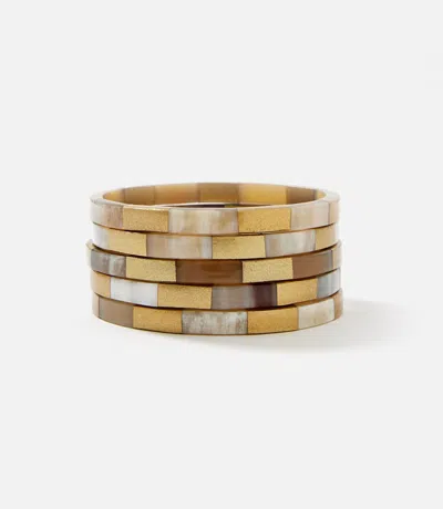 Sunshine Tienda Women's Tiled Gold And Horn Bangles, Set Of 5 In Natural