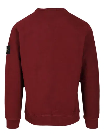 Stone Island Men Burgundy Brushed Organic Cotton Crewneck Sweatshirt In Red