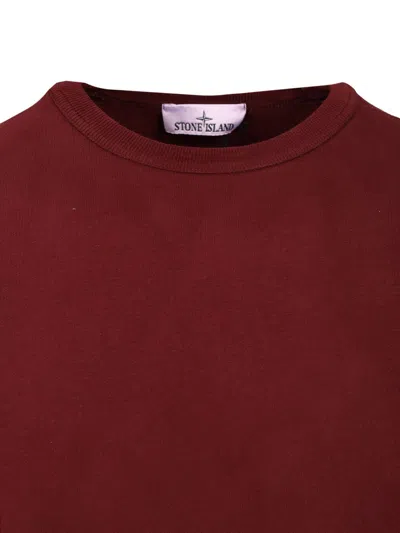 Stone Island Men Burgundy Brushed Organic Cotton Crewneck Sweatshirt In Red