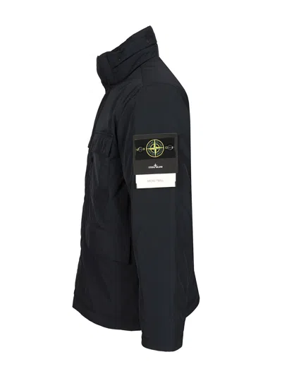 Stone Island Padded Field Jacket With Anti-drip And Snap Pockets In Black