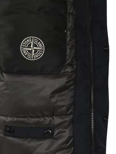 Stone Island Padded Field Jacket With Anti-drip And Snap Pockets In Black