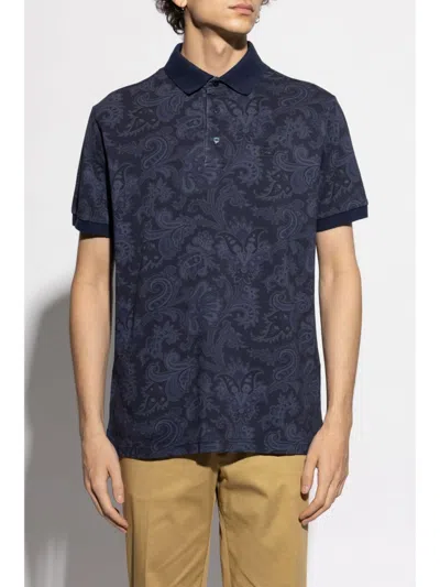 Etro Paisley-print Cotton Polo Shirt In Blue