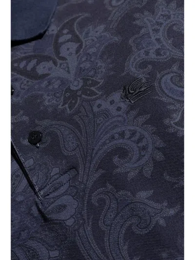 Etro Paisley-print Cotton Polo Shirt In Blue