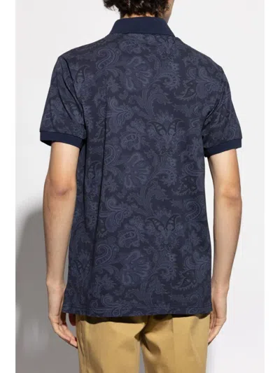 Etro Paisley-print Cotton Polo Shirt In Blue