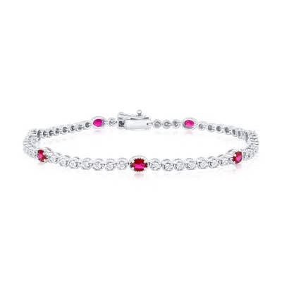 Simona Sterling Silver, Lab-grown Oval Ruby And Natural Diamond Bracelet - 1.49ct