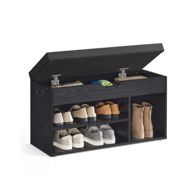 Breebe Storage Bench With Cushion, Shoe Bench With Padded Seat, 3 Compartments In Black