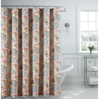 Hivvago 72-in. Paisley Polyester Fabric Shower Curtain In Vibrant Teal Red Yellow White In Multi