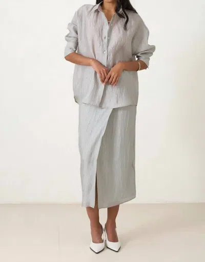 Setre Long Sleeve Shirt And Crush Detailed Skirt Set In Water Green