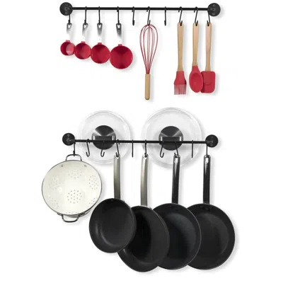 Hivvago Set Of 2 - Black Metal Wall Mounted Pot Rack With 20 Hanging Hooks