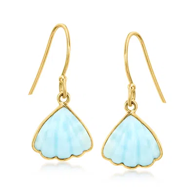 Ross-simons Carved Larimar Seashell Drop Earrings In 18kt Gold Over Sterling