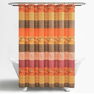 Hivvago 72-inch Orange Teal Floral Damask Boho Birds Polyester Shower Curtain