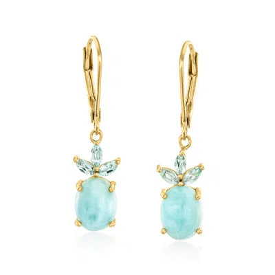 Ross-simons Larimar And . Sky Blue Topaz Drop Earrings In 18kt Gold Over Sterling