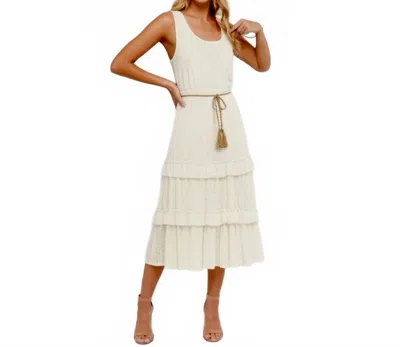 Kate And Lily Lace Boho Daydream Sleeveless Midi Dress In Cream Ruffle In White