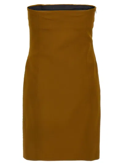 Attico Sequin Insert Strapless Fitted Dress With Side Mesh In Brown