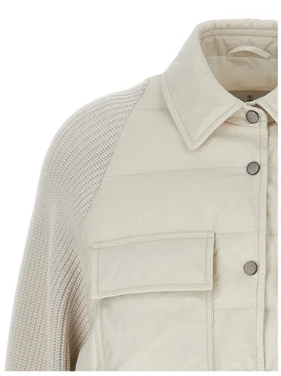 Brunello Cucinelli Two-material Down Jacket With Shiny Flap Detail