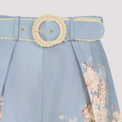 Zimmermann Womens Cascadian Tuck Floral Linen Shorts Teal Blue Botanical