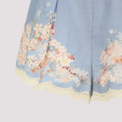 Zimmermann Womens Cascadian Tuck Floral Linen Shorts Teal Blue Botanical